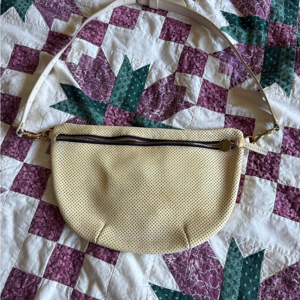 Clare V Grande Fanny Cream Perforated Leather